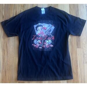 VTG Betty Boop T Shirt Mens Large Black Lady Luck Dice Vegas Y2K Alstyle Apparel